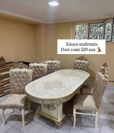 Qonaq otağı üçün, Yeni, Açılmayan, Dördbucaq masa, 6 stul