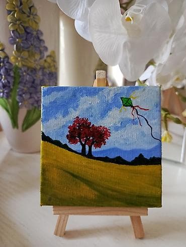 papaq şəkiləri: Mini kətan üzərində əl işi rəsmlər – dekorativ stolüstü tablo — 3