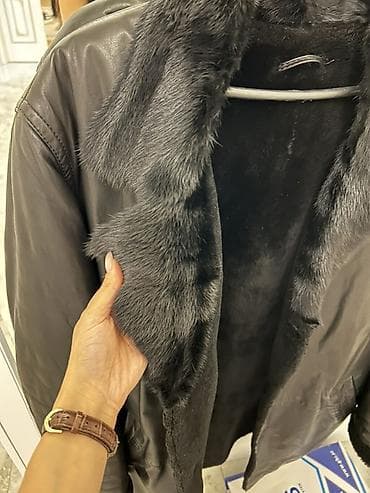 kişi paltosu: Kişi üçün qara dəridən palto - Material: hamar təbii dəri (xarici — 4