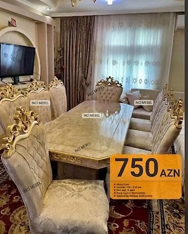 Qonaq otağı üçün, Yeni, Açılmayan, Dördbucaq masa, 8 stul