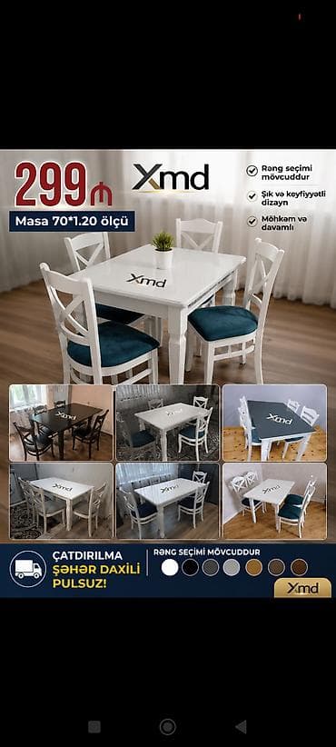 antik stullar: Xmd yemək masası dəsti - Masa ölçüsü: 70 × 120 sm - Rəng seçimi — 1