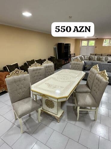 stol desdi: Qonaq otağı üçün, Yeni, Açılmayan, Dördbucaq masa, 6 stul — 4