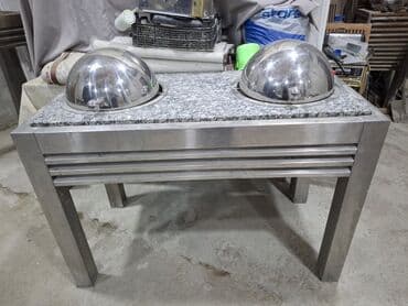 стол для кормления: Paslanmayan metaldan hazırlanmış, mərmər səthli yemək paylama stolu — 11