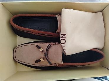 Kişi ayaqqabıları: Kişi mokasinləri – süet material, iki rəngli dizayn (bej üst hissə — 3