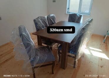 Masa və oturacaq dəstləri: Qonaq otağı üçün, Açılmayan, Dördbucaq masa, 6 stul — 1