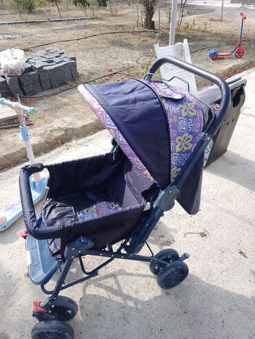 купить детскую коляску бу: Mee Mee uşaq arabası - Rəng: tünd göy bədən, bənövşəyi-sarı naxışlı — 2