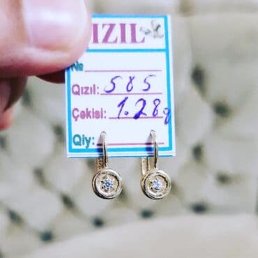 tək qaş: Sırğa, Sarı qızıl, 585 Əyar, 128 g — 1