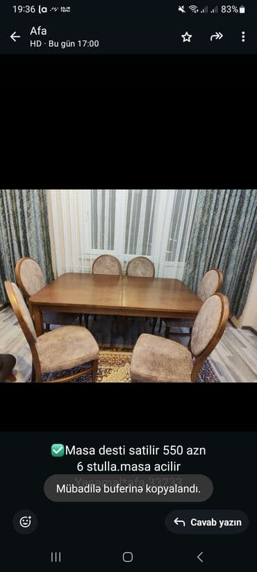 taburetka satilir: Qonaq otağı üçün, Açılan, Dördbucaq masa, 6 stul — 1