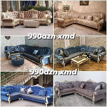 dekor herfler: Klassik üslubda L formalı künc divan dəsti - Zərif qızılı oymalar və — 5