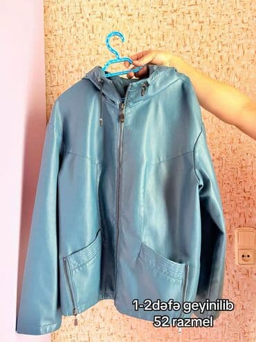 Köynək və bluzalar: Mavi rəngli qadın gödəkçə. - Material: dəriyə bənzər (eko-dəri) parça — 1