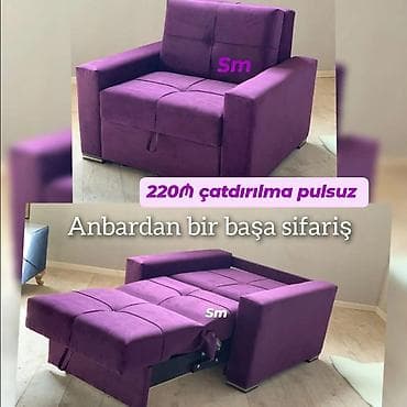 Çevrilən kreslo‑çarpayı - Rəng: bənövşəyi - Mexanizm: çəkib-açılan
