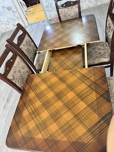 taxt kravat: Yemək otağı üçün masa və 6 ədəd stul dəsti - Material: taxta karkas — 3