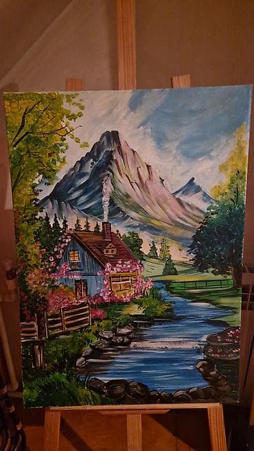 şekil cekmek: Yağlı boya tablo – dağ mənzərəsi - Texnika: yağlı boya, kətan — 1