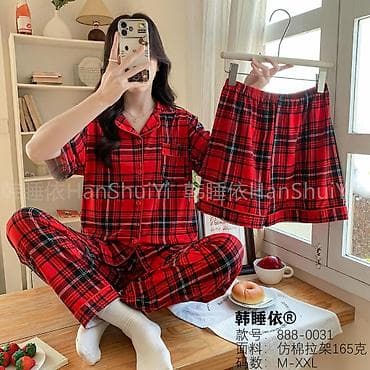 Qadın pijama dəsti – köynək + uzun şalvar + əlavə şort - Model