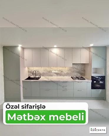 Özəl sifarişlə mətbəx mebeli - Zamana uyğun, minimal dizayn: düz