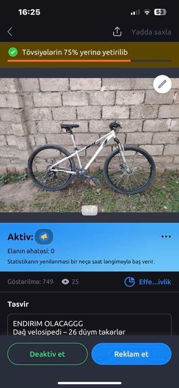 ENDIRIM OLACAGGG Dağ velosipedi – 26 düym təkərlər - Rəng: gümüşü/ağ