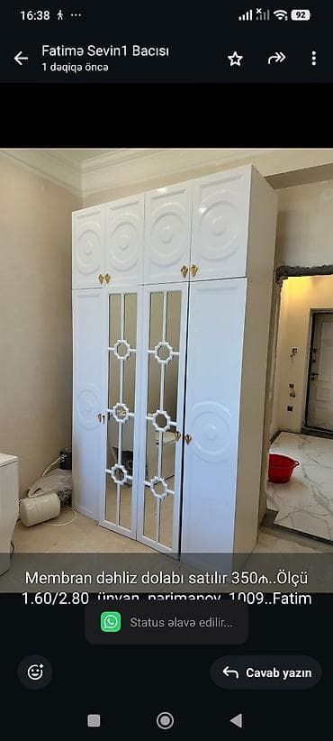 skafi: Membran dəhliz dolabı satılır 350₼. Ölçü — 1