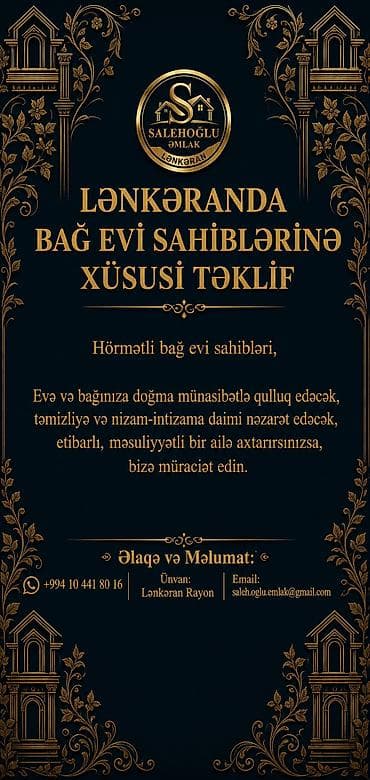evlere paketleme işi: Bağ Evində Qalmaq Şərti İlə Nəzarətçi Ailə Axtaranlar Buyurub Müraciət — 1