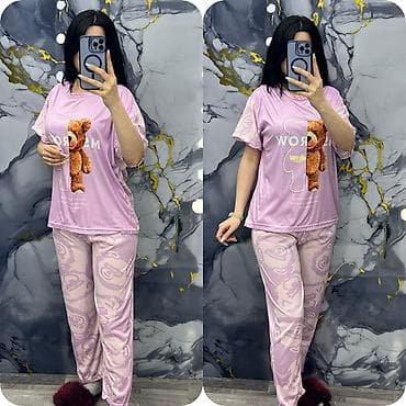 Gecəliklər: Qadınlar üçün iki hissəli ev geyimi dəstləri - Model: qısaqol, rahat — 8