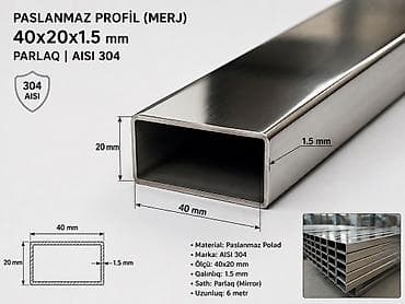 mirror: Paslanmayan profil (merj) – AISI 304 - Ölçü: 40x20 mm - Qalınlıq: 1.5 — 1