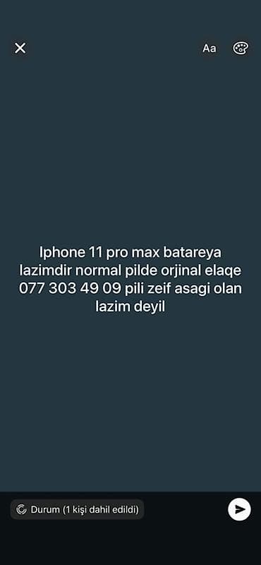 telfolar: IPhone 11 Pro Max üçün batareya axtarılır. Tələblər: - Yalnız — 1