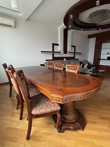 Klassik üslubda iri ölçülü yemək otağı dəsti - Dəst: süfrə masası + 8 — 2