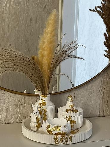 pamp: Dekorativ keramika dəstı – ağ rəngdə, qızılı yarpaq (gold leaf) — 2