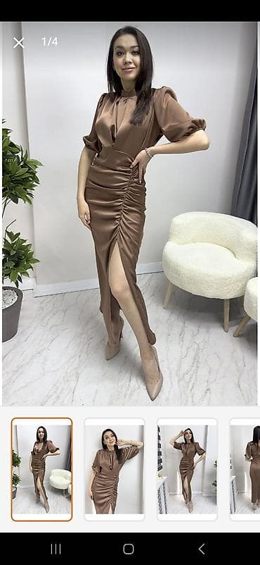 Zərif atlas parıltılı qəhvəyi don - Model: midi uzunluq, ön hissədə