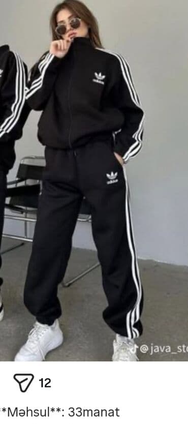 Купальники: Qadınlar üçün idman dəsti – üst və şalvar - Rəng: qara - Üç zolaqlı — 1