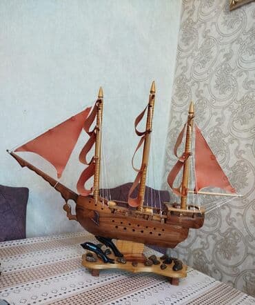 model iş: Əl işidir, taxta və parçalarından hazırlanmış dekorativ gəmi modeli — 1