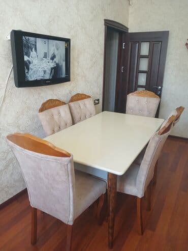 metbex stol stulları qiymetleri: Qonaq otağı üçün, İşlənmiş, Açılan, Dördbucaq masa, 6 stul — 1