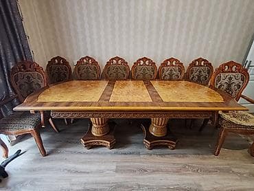 Qonaq otağı üçün, İşlənmiş, Açılan, Dördbucaq masa, 8 stul — 3