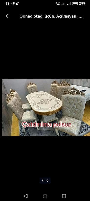 Qonaq otağı üçün, Yeni, Açılmayan, Oval masa, 6 stul