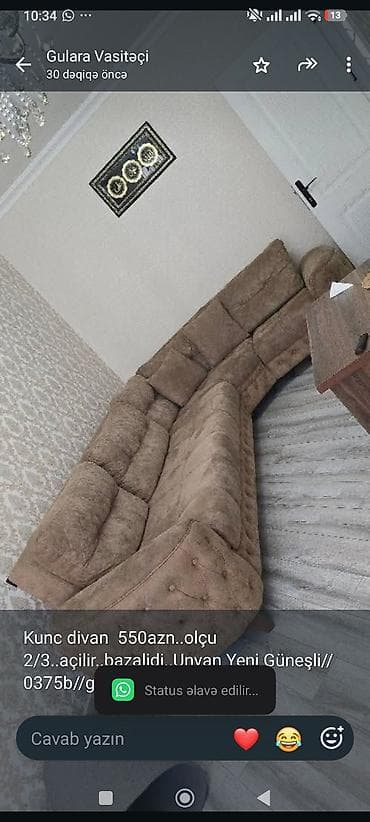 Мебель: Kunc divan 550azn. olçu 2/3. açilir. bazalidi. Unvan Yeni — 1