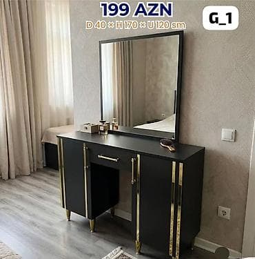 güzgü mebel: Qara rəngli makiyaj/komod dəsti, iri güzgü ilə - Model: G_1 - Ölçülər — 1