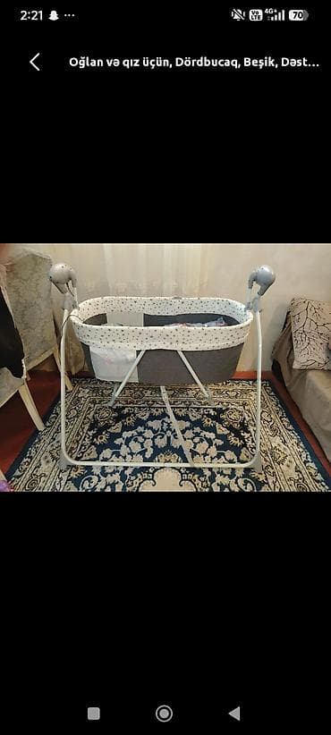 ev ucun yellencekler: Oğlan və qız üçün, İşlənmiş, Dördbucaq, Beşik, Dəst ilə, Matras ilə, Yellənmə mexanizm ilə — 3