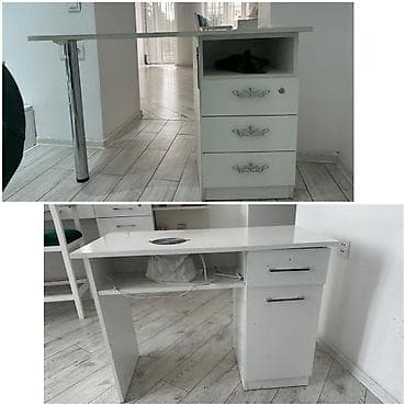 masa mebel: 4 eded dirnaq masasi, biri 50 azn. 2 ededi tozsoranlidir, 2 ededi — 1