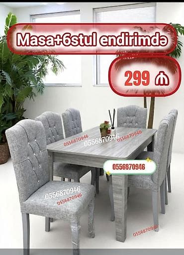 Qonaq otağı üçün, Yeni, Açılmayan, Dördbucaq masa, 6 stul — 3