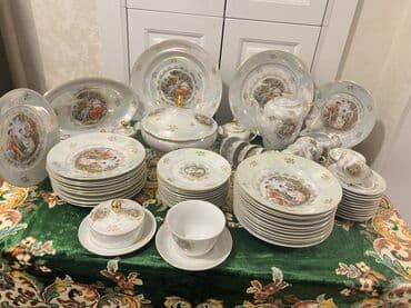 Çay dəsti, rəng - Göy, Farfor, 6 nəfərlik