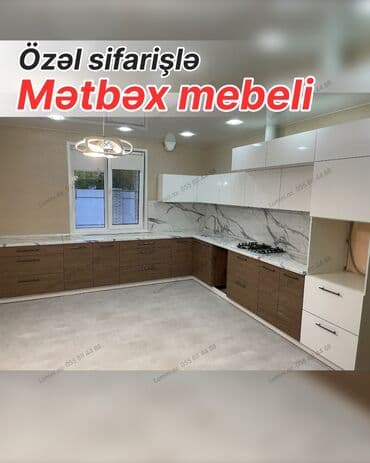 Özəl sifarişlə hazırlanmış müasir mətbəx mebeli. - Dizayn: L formalı