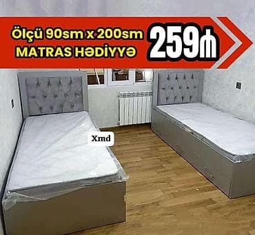 tek kıravat: Tək nəfərlik taxta çarpayı dəsti - Ölçü: 90 sm x 200 sm - Yataq — 1