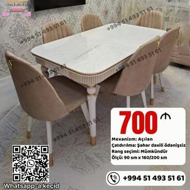 Qonaq otağı üçün, Yeni, Açılmayan, Dördbucaq masa, 6 stul