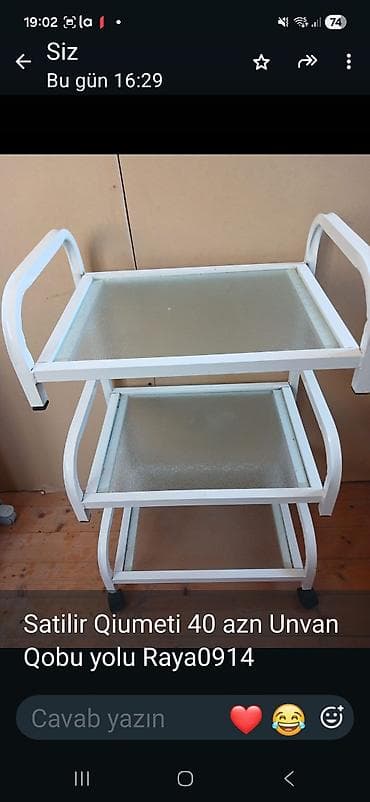 tek kreslolar: Metal çərçivəli 3 mərtəbəli servis/çay arabası - Rəng: ağ - Material — 1