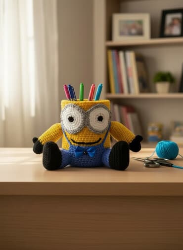 rəngli karandaş: Karandaş qabı Minyonəl işidir . Ручная вязка карандашница Миньон, на — 1