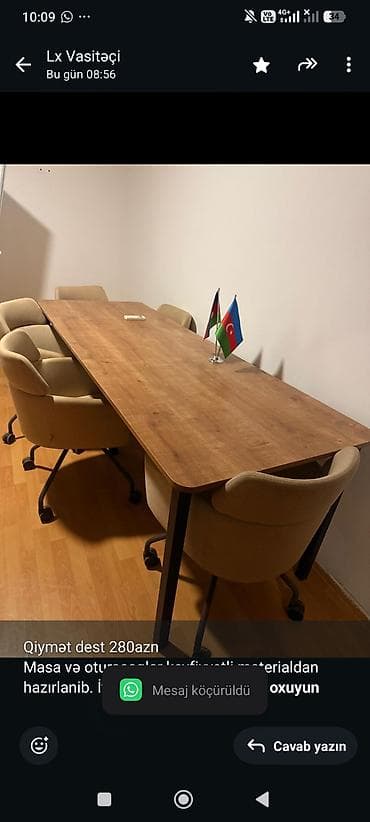 Qiymət dest 280azn Masa və oturacaqlar keyfiyyetli materialdan