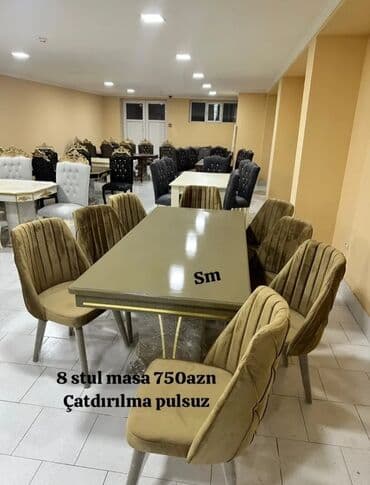 Qonaq otağı üçün, Yeni, Açılmayan, Dördbucaq masa, 8 stul