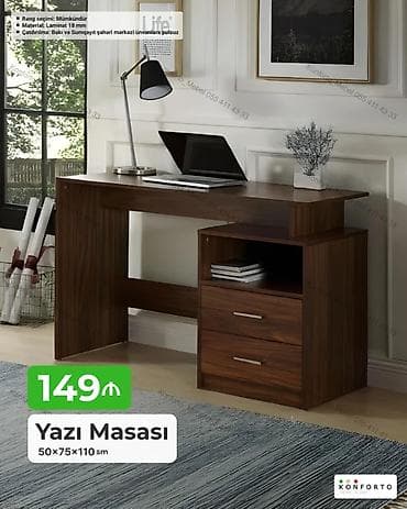 taxta ref: Düz masa, Stulsuz, Polkalı, Siyirməli, Sadə laminat — 1