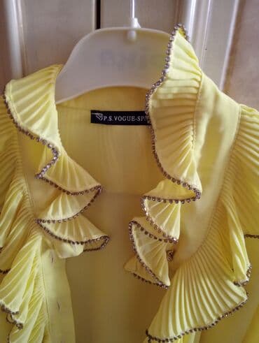 büzmə karandaş ətək: P.S. Vogue-Style brendinə məxsus, sarı rəngdə, büzməli və daşlarla — 1