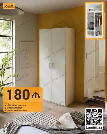 İki qapılı paltar dolabı - Ölçülər: Dərinlik 47 sm × Hündürlük 200 sm