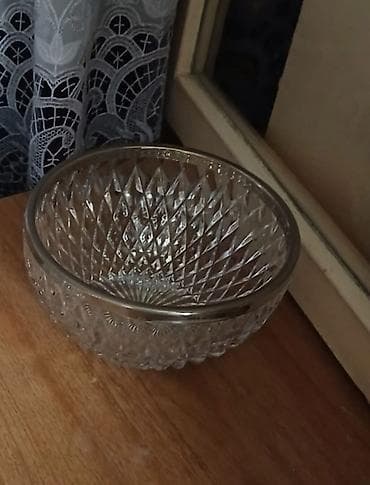 dib: Kristal qab dəsti - Material: qalın, kəsim naxışlı şəffaf kristal — 1